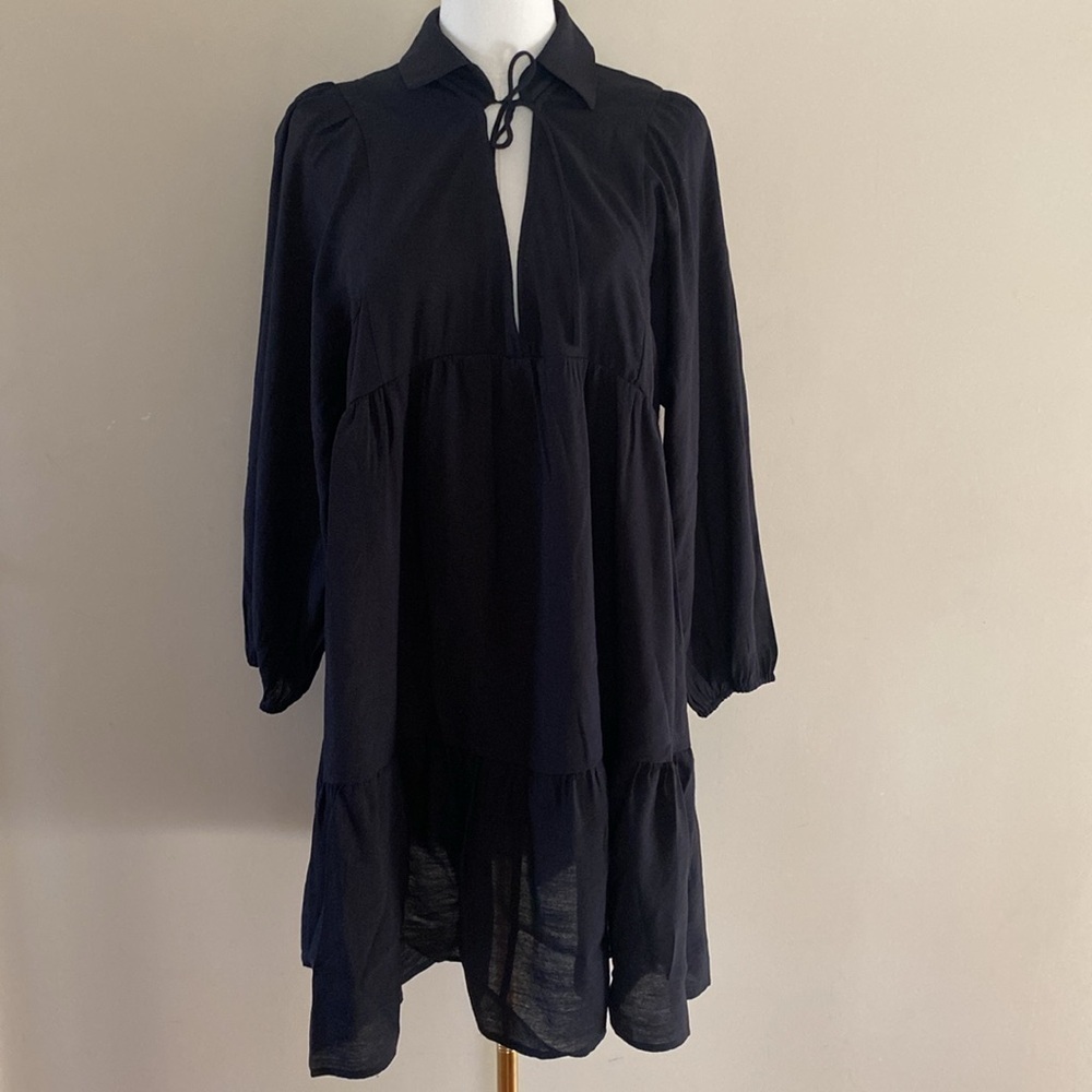 Stitchdrop Rayon Knee Length Puff Sleeve Dresss